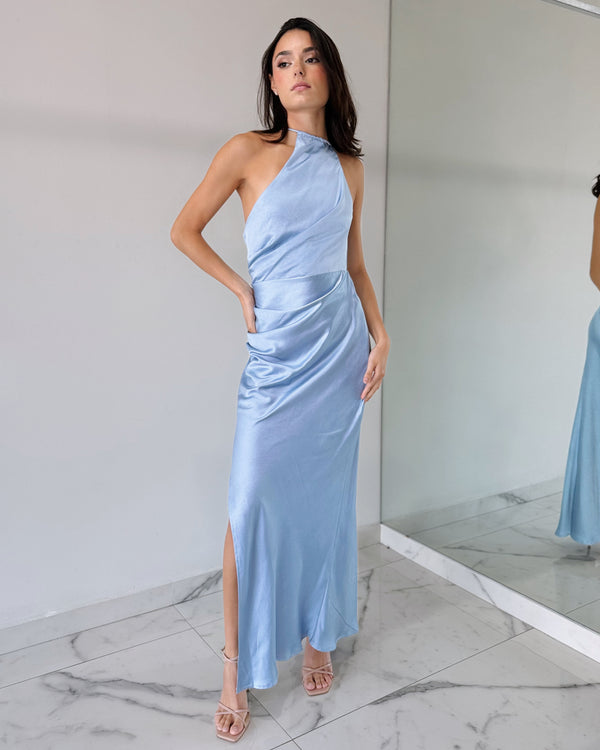 Pre Order: Bow Adorned Blue One Shoulder Gown
