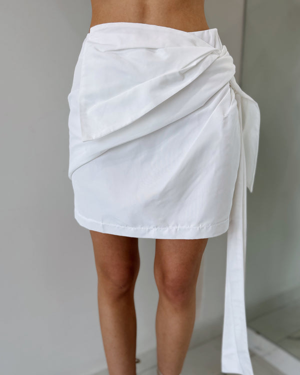 White wrap around mini skirt hotsell
