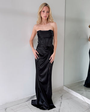 MF22283 Black Strapless Gown Dress
