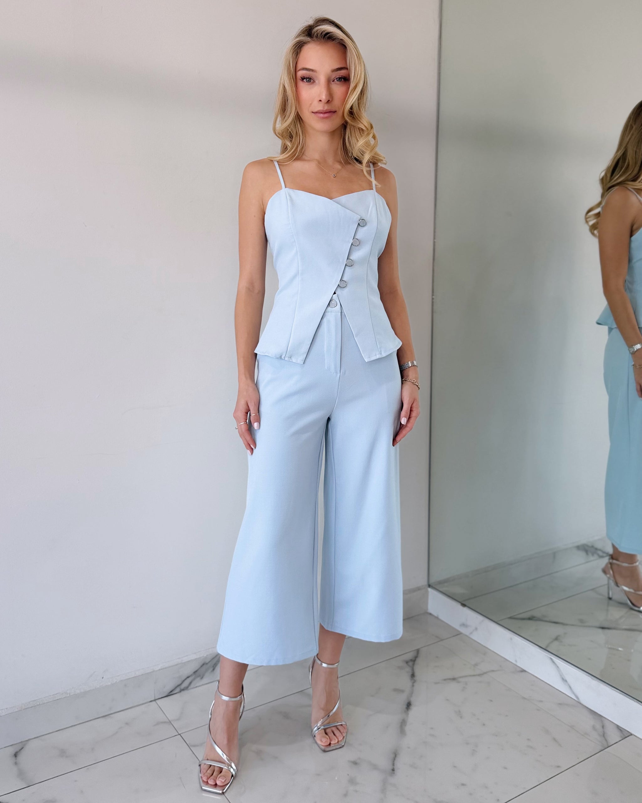 Baby Blue Detail Top + Pant Two Piece Set