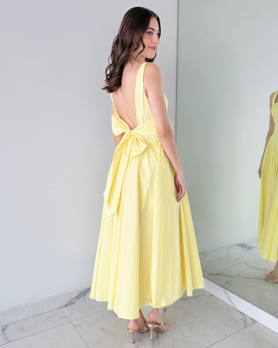 Yellow Strap Back Detail Midi Dress