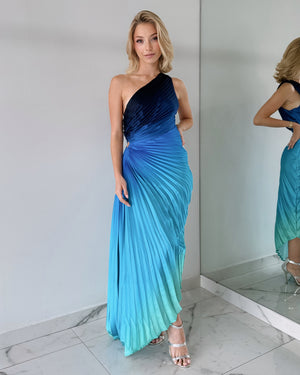 Blue Print Asymmetrical Midi Dress