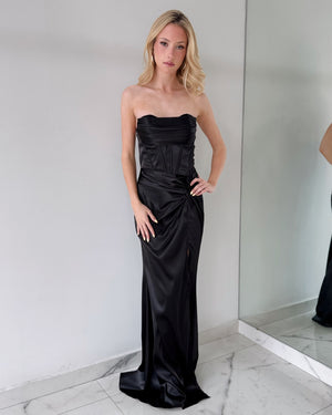 MF22283 Black Strapless Gown Dress