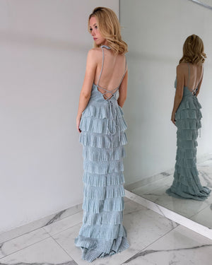 Baby Blue Tassels Gown Dress