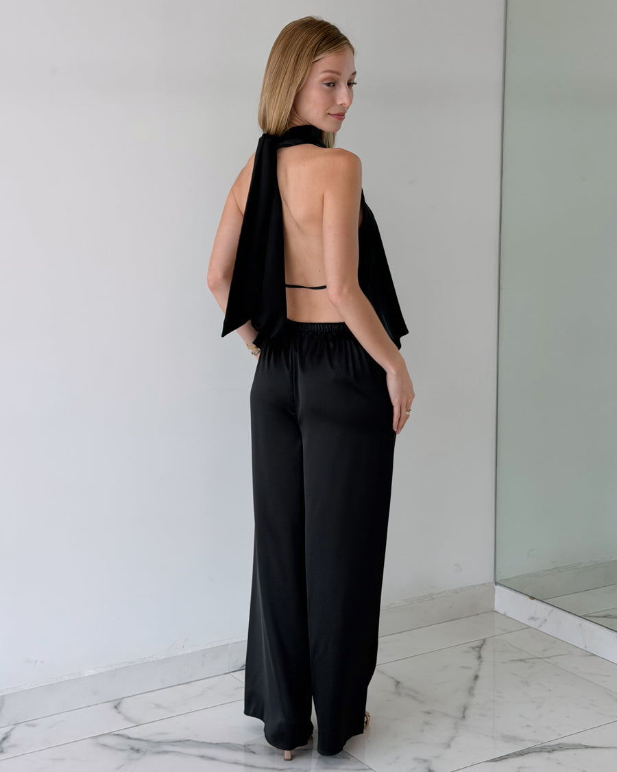 Black Halter Top + Pant Two Piece Set
