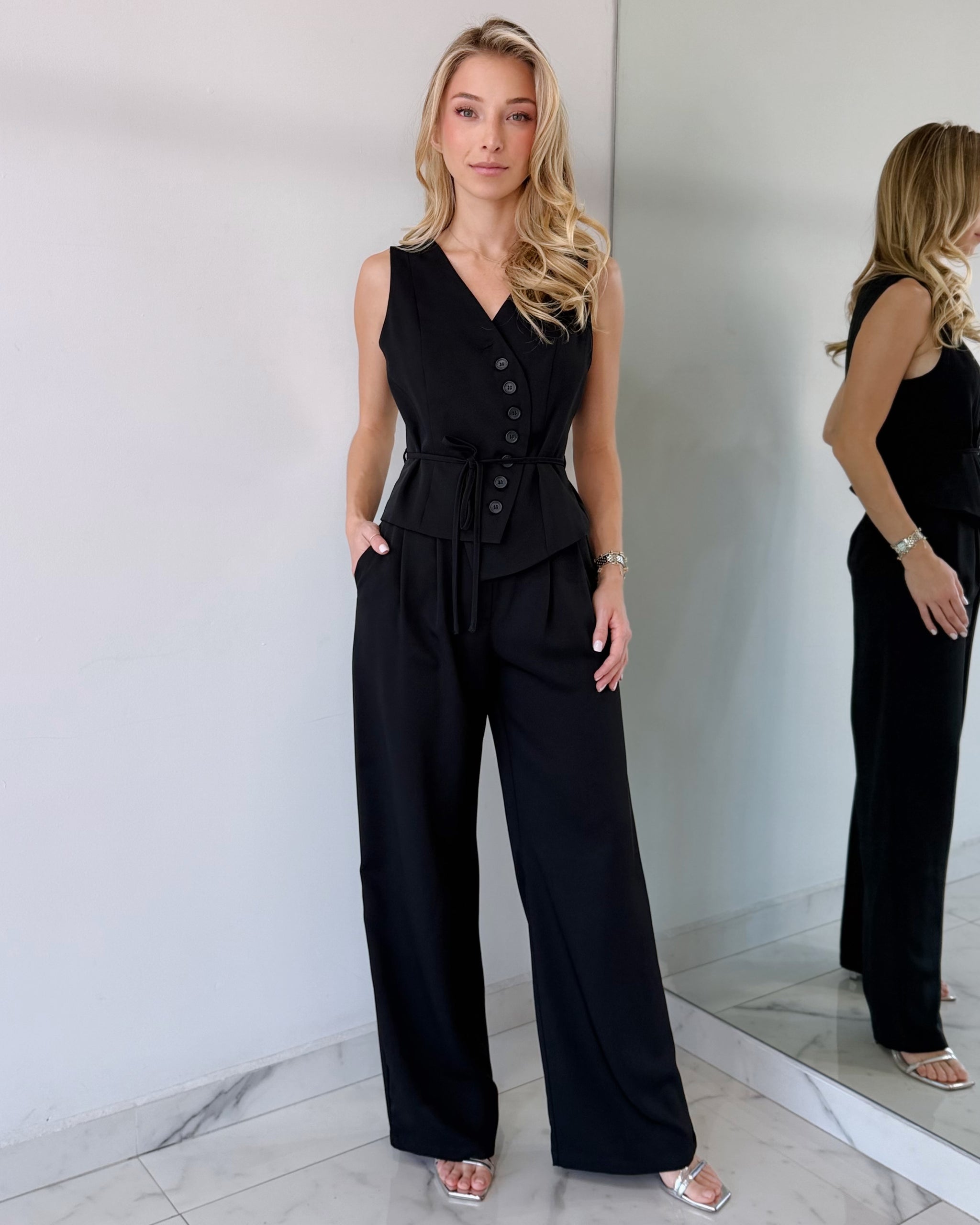 Black Top + Pant Two Piece Set