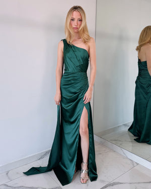 Green Choker One Shoulder Gown Dress
