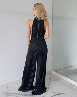Black Pleated Open Back Jumpsuit