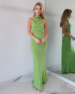 Green Halter Open Detail Maxi Dress