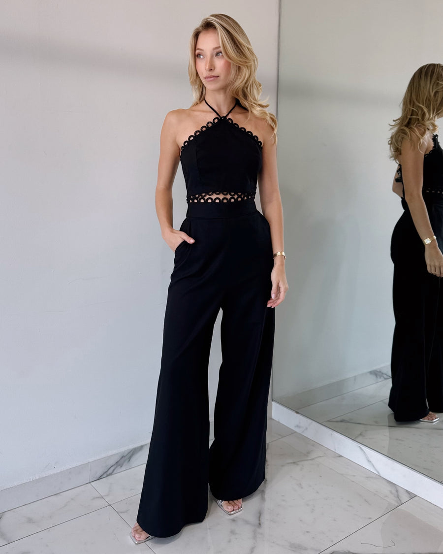 Black Halter Top + Pant Two Piece Set