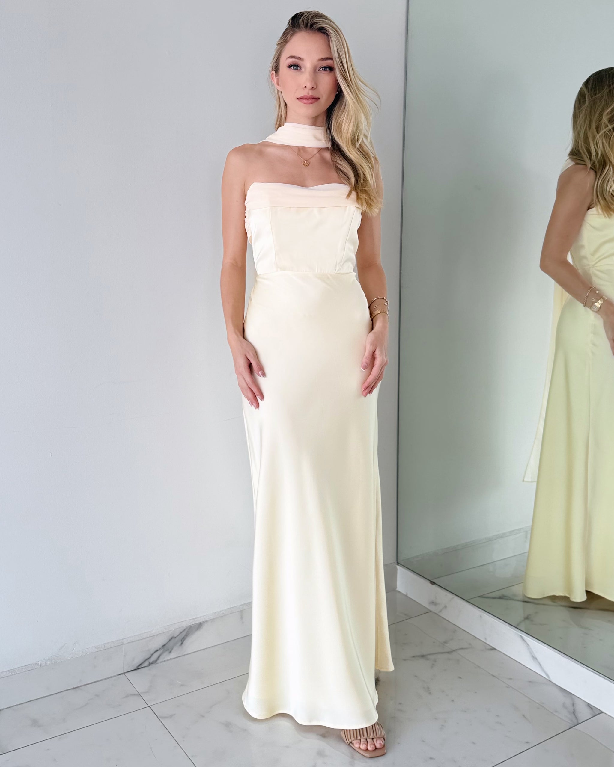 Butter Yellow Strapless Choker Maxi Dress