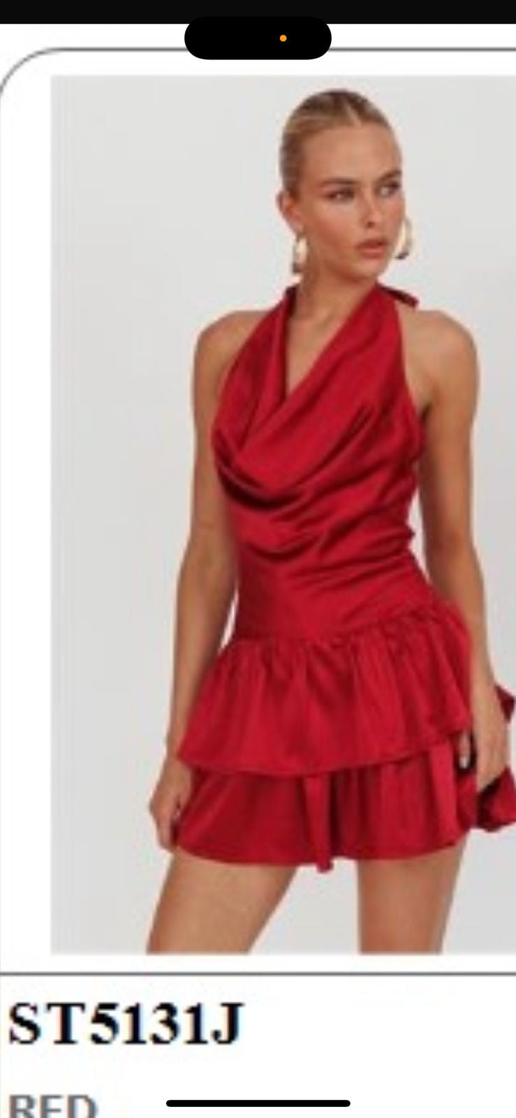 ST5131J Red Halter Silk Mini Dress