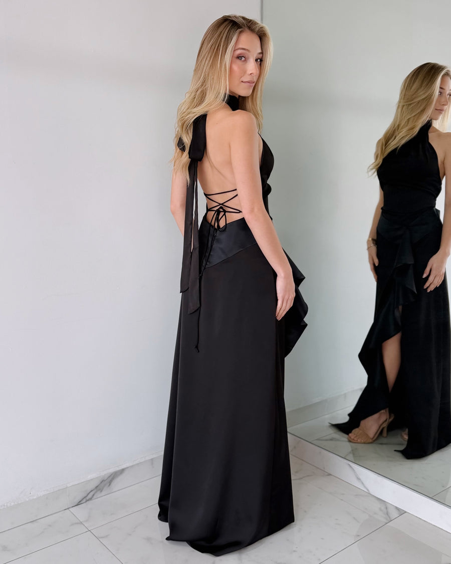 Black Ruffle Gown Dress