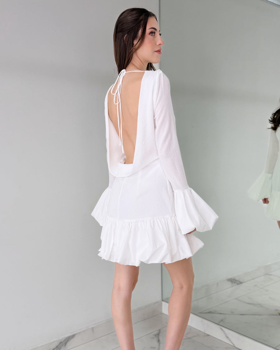 White Pads Open Back Mini Dress
