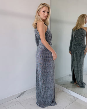 Silver One Shoulder Gown Dress