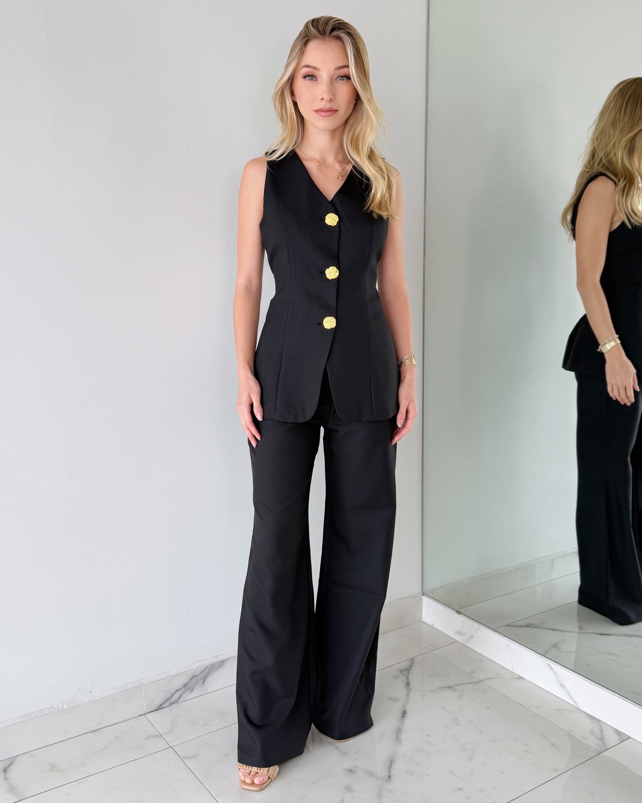 Black Top + Pant Two Piece Set