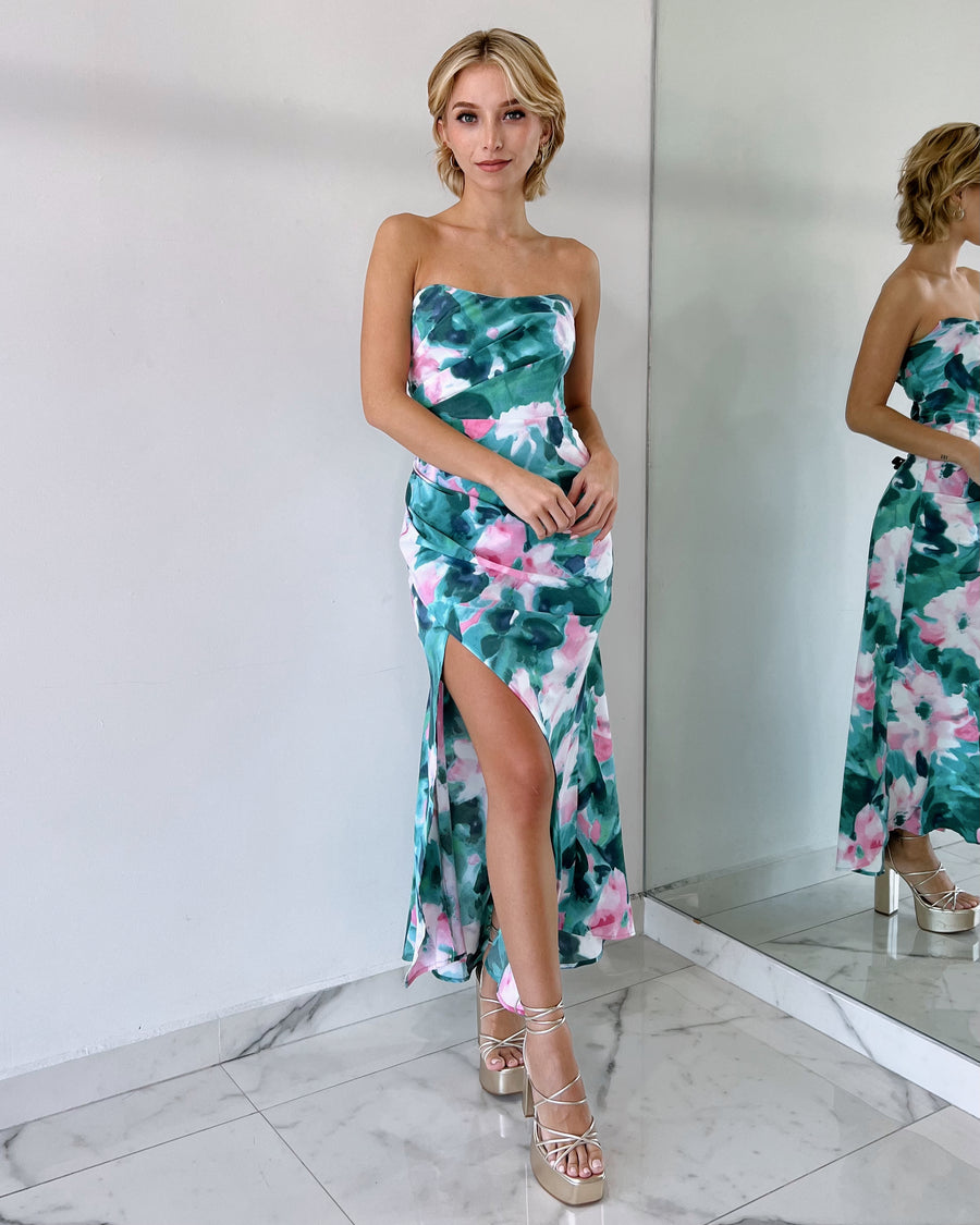 Floral Strapless Print Dress