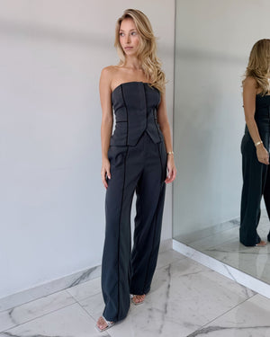 Gray Strapless Top + Pant Two Piece Set