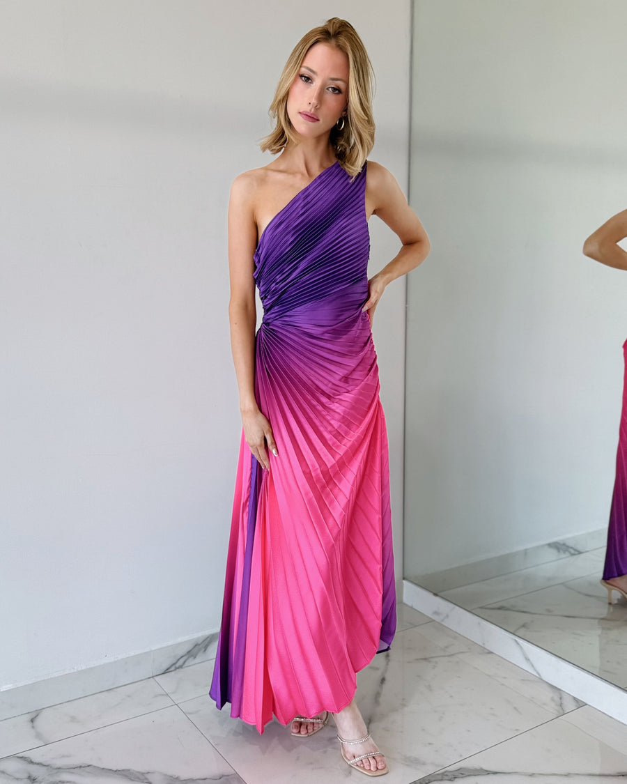 Purple Pink Print Asymmetrical Midi Dress