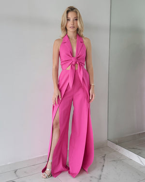 Fuchsia Tie Front Jumpsuit