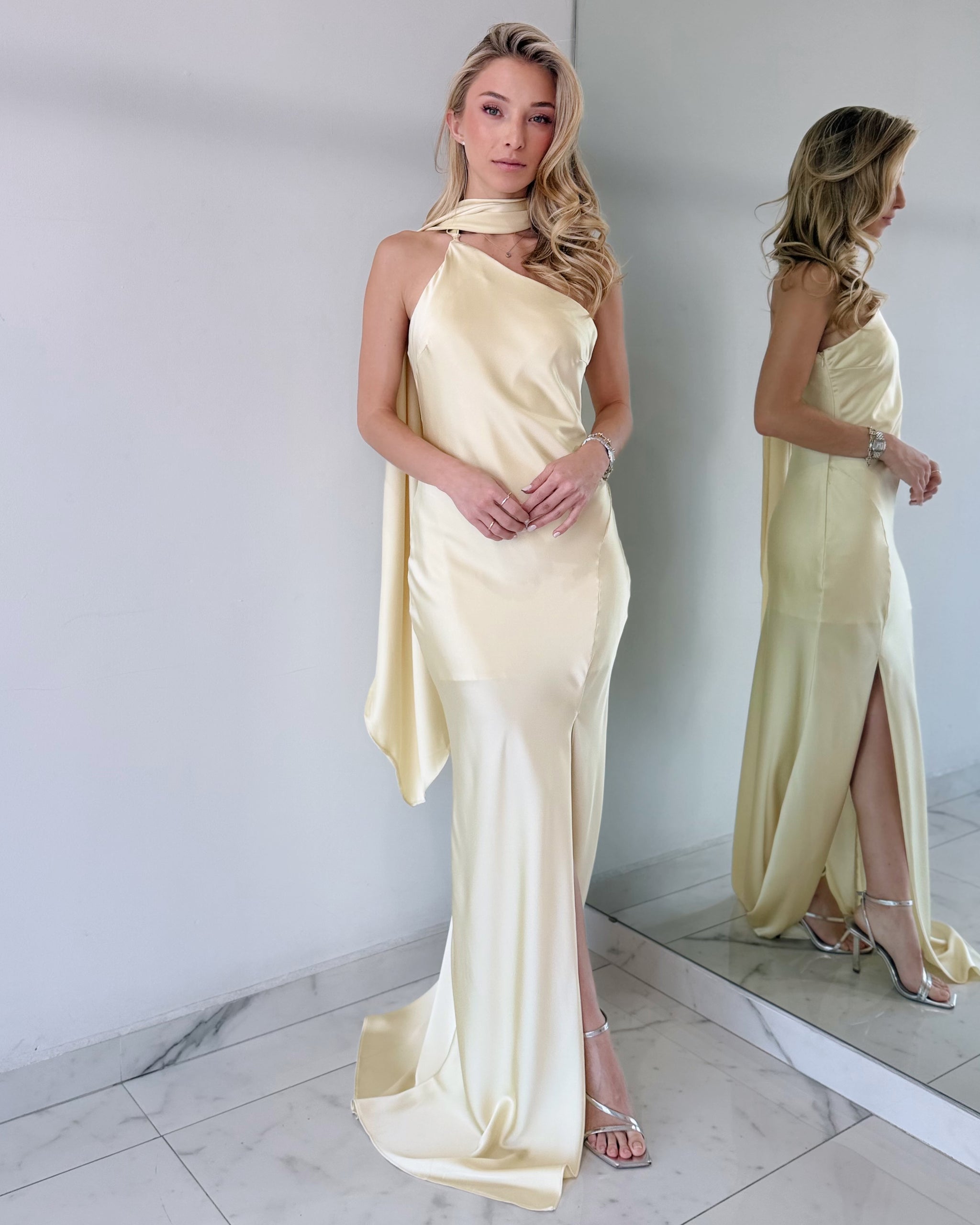 Yellow Open Back Choker Gown Dress