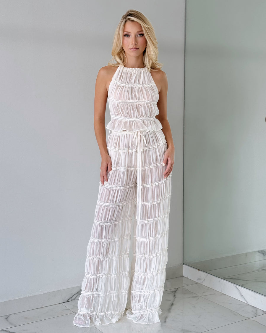 Nude Pleated Two Piece Set
