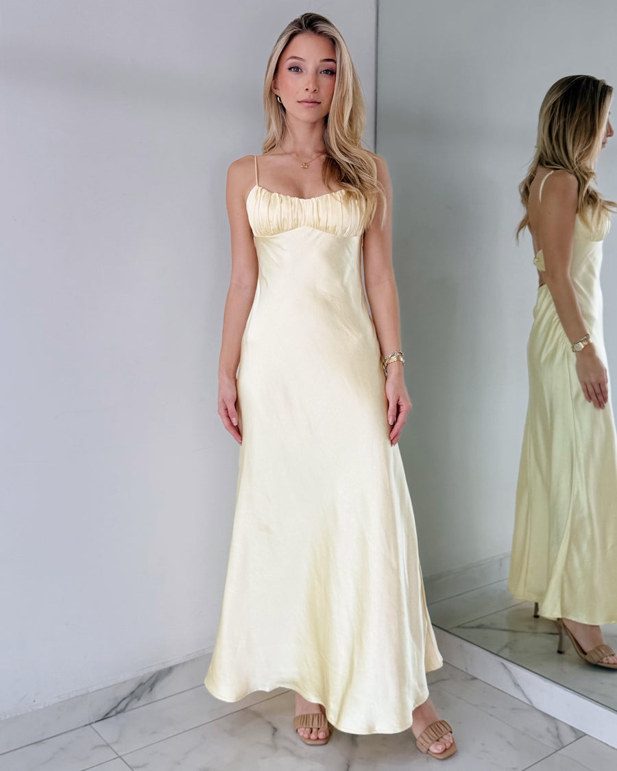 Baby Yellow Twist Back Maxi Dress