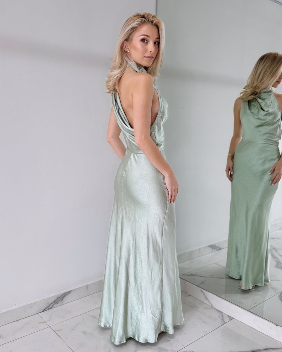 Mint Open Back Halter Maxi Dress