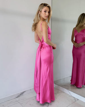 Pink Open Back Gown Dress