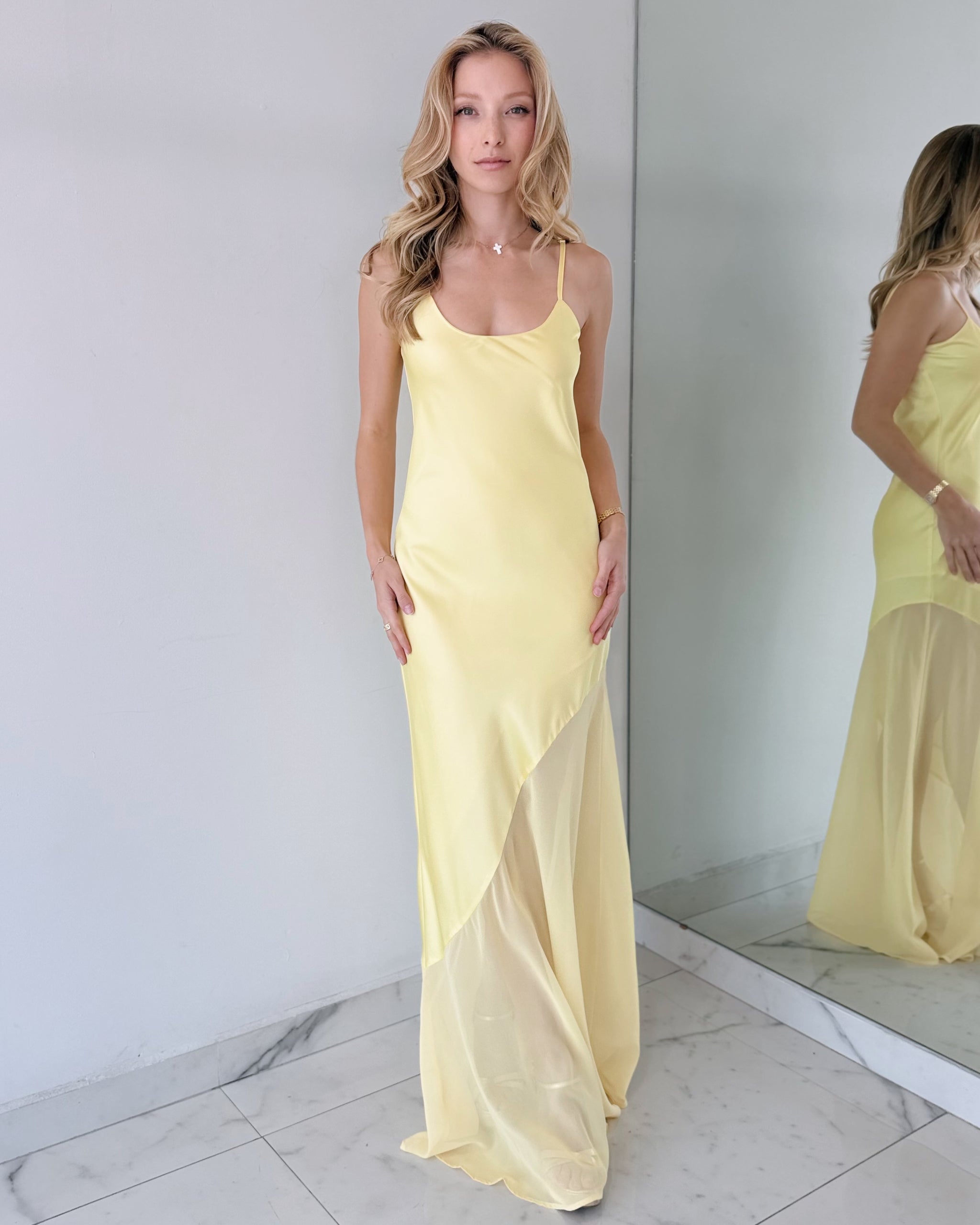 Yellow Silk Strap Gown Dress