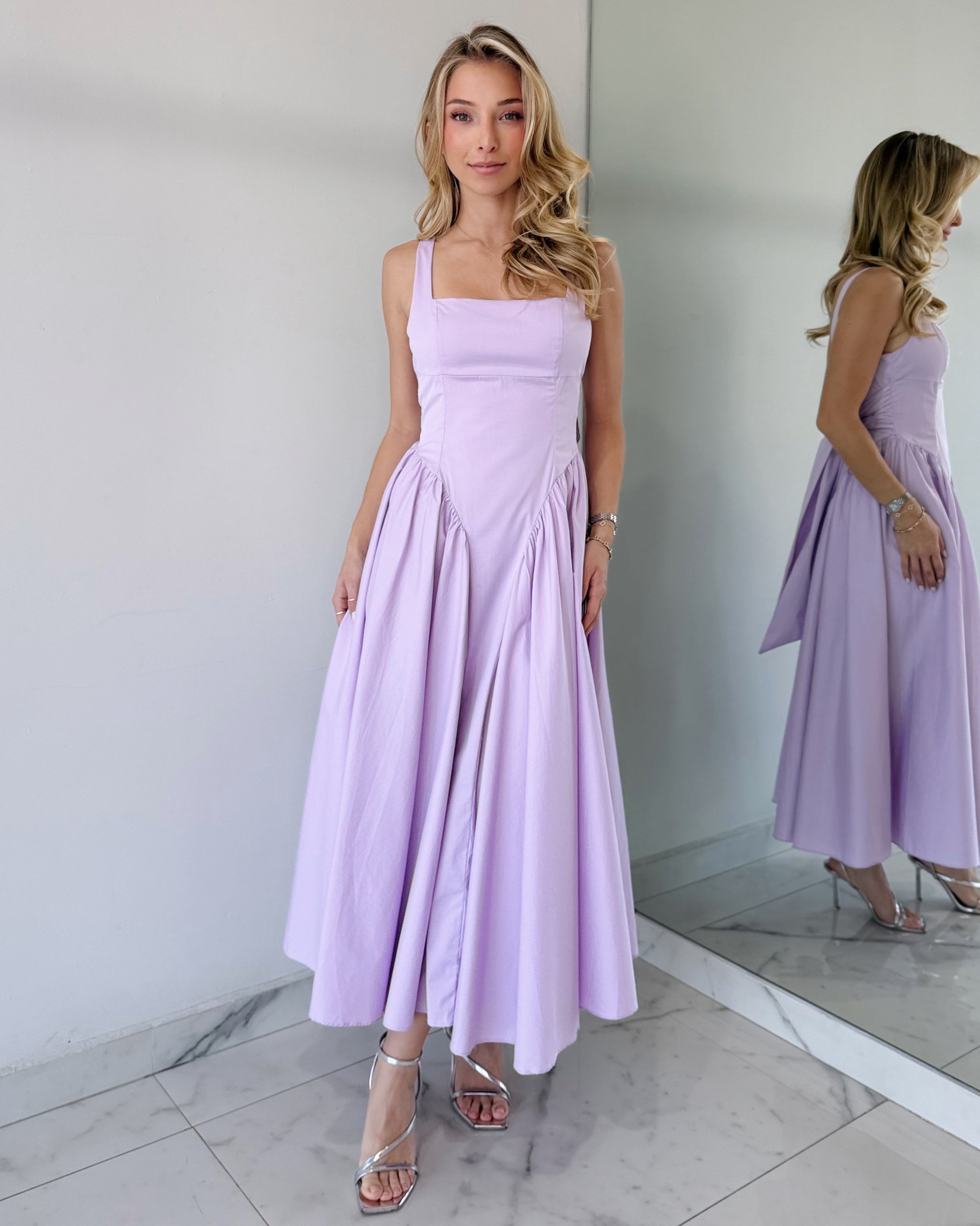 Lilac Strap Open Back Midi Dress