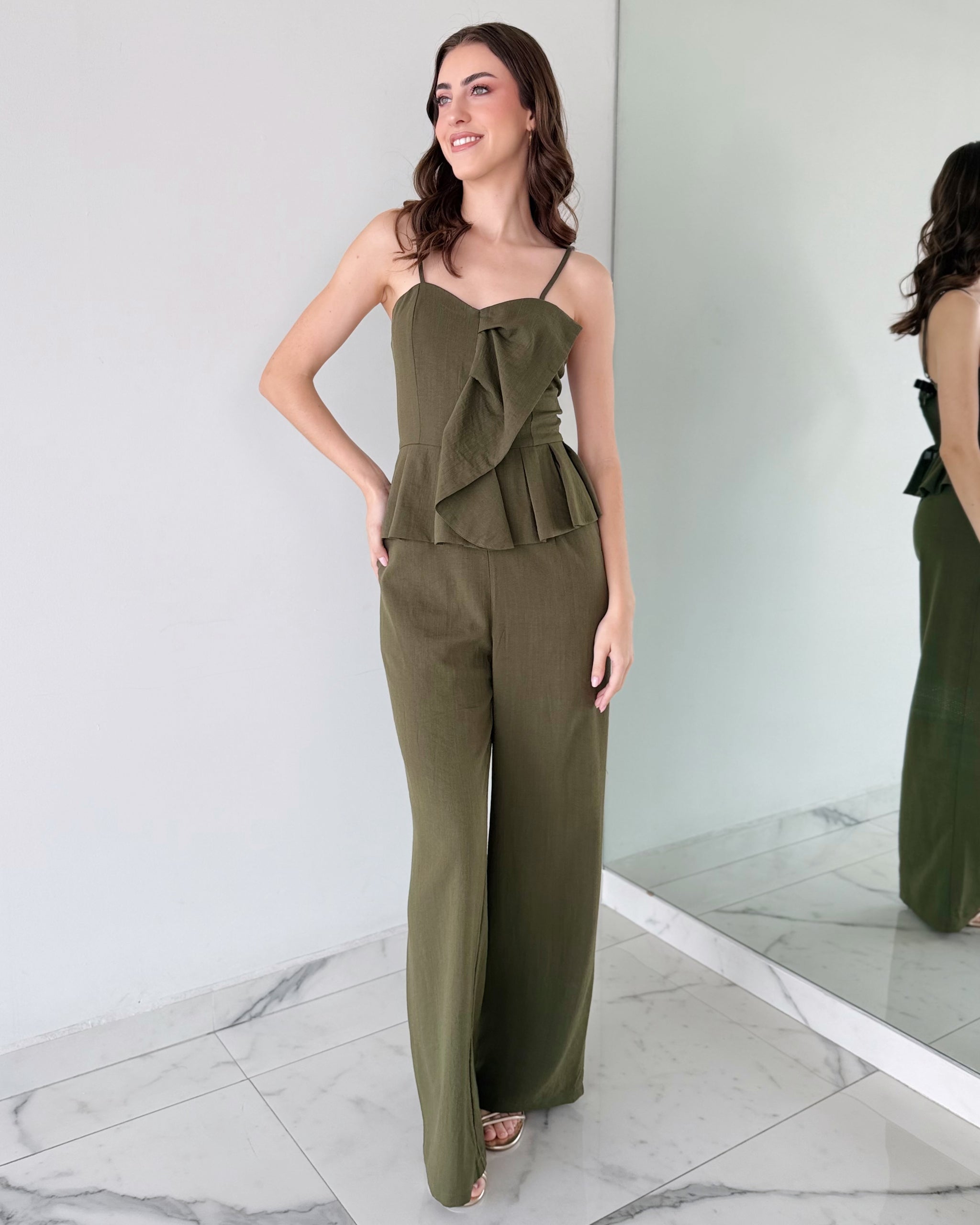 Olive Green Ruffle Jumpsuit
