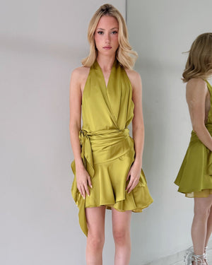 Lime Open Back V Neck Mini Dress