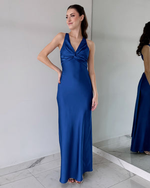 Blue Silk Open Back Maxi Dress