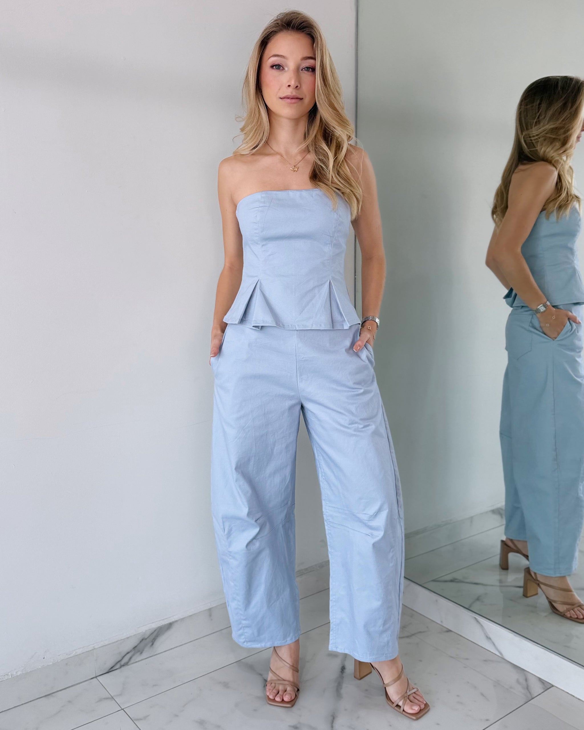 Blue Strapless Jumpsuit