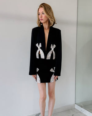 Black Crop Blazer Detail + Skirt Set