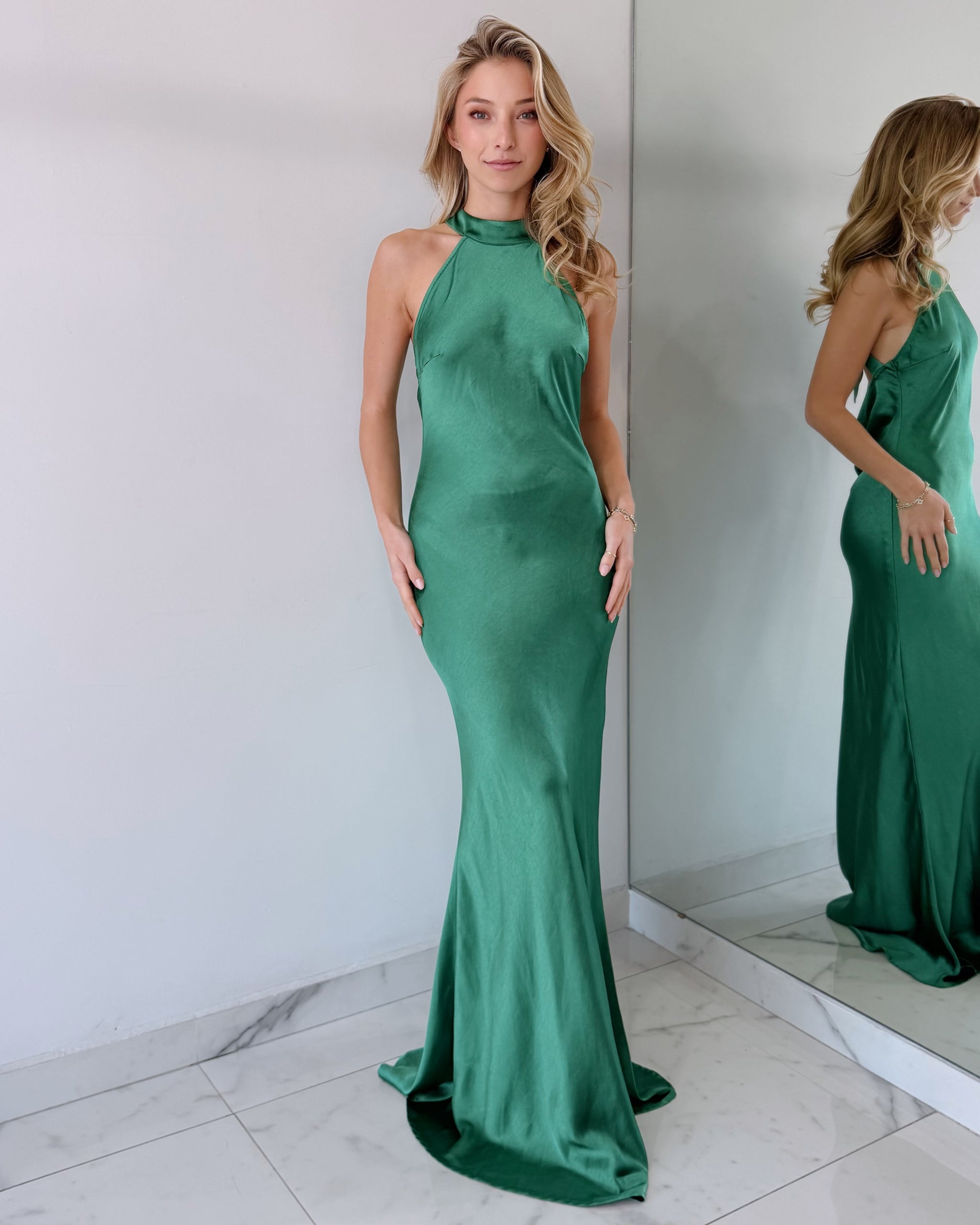Green Emerald Open Back Gown Dress
