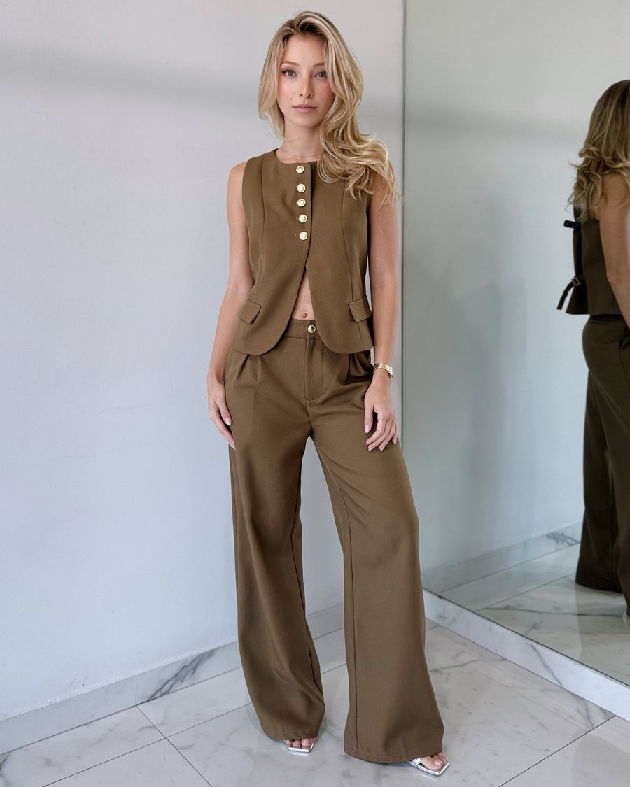 Olive Green Top + Pant Two Piece Set
