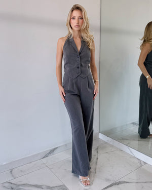 Gray Top + Pant Two Piece Set