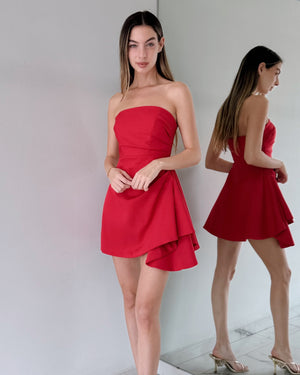 Red Strapless Ruffle Mini Dress