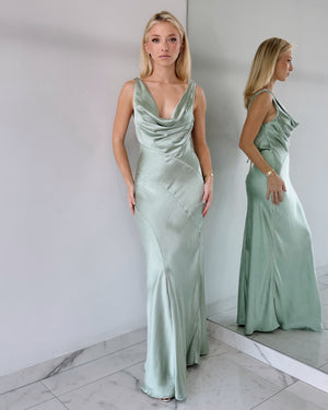 Mint Open Back Silk Maxi Dress
