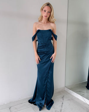 MF21193 Blue Off Shoulder Gown Dress