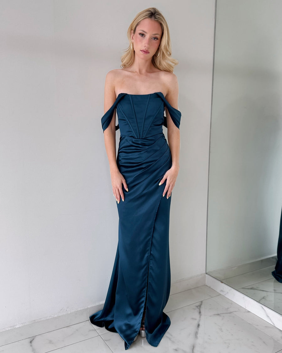 MF21193 Blue Off Shoulder Gown Dress