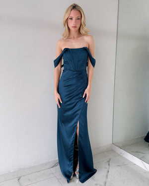 MF21193 Blue Off Shoulder Gown Dress
