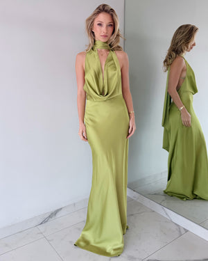 Lime Open Back Gown Dress