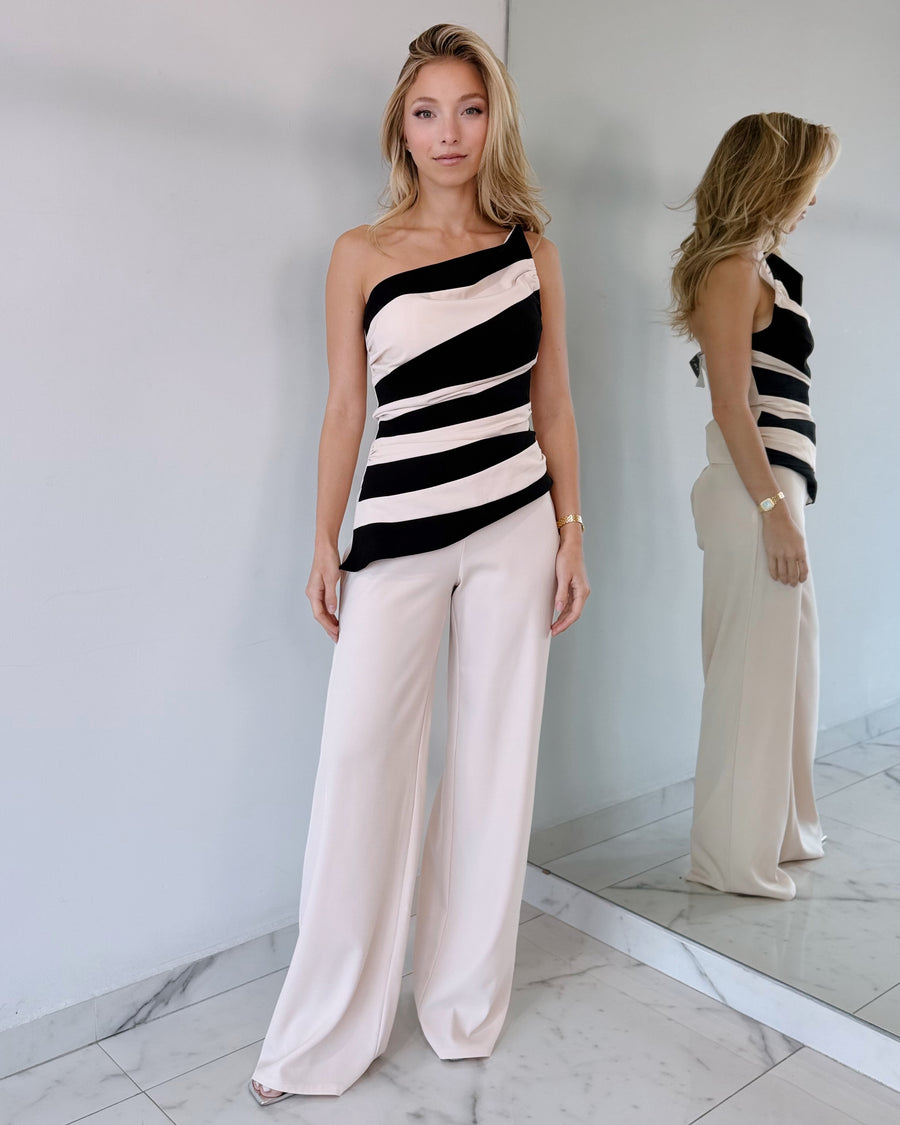 Nude Black One Shoulder Two Piece Set