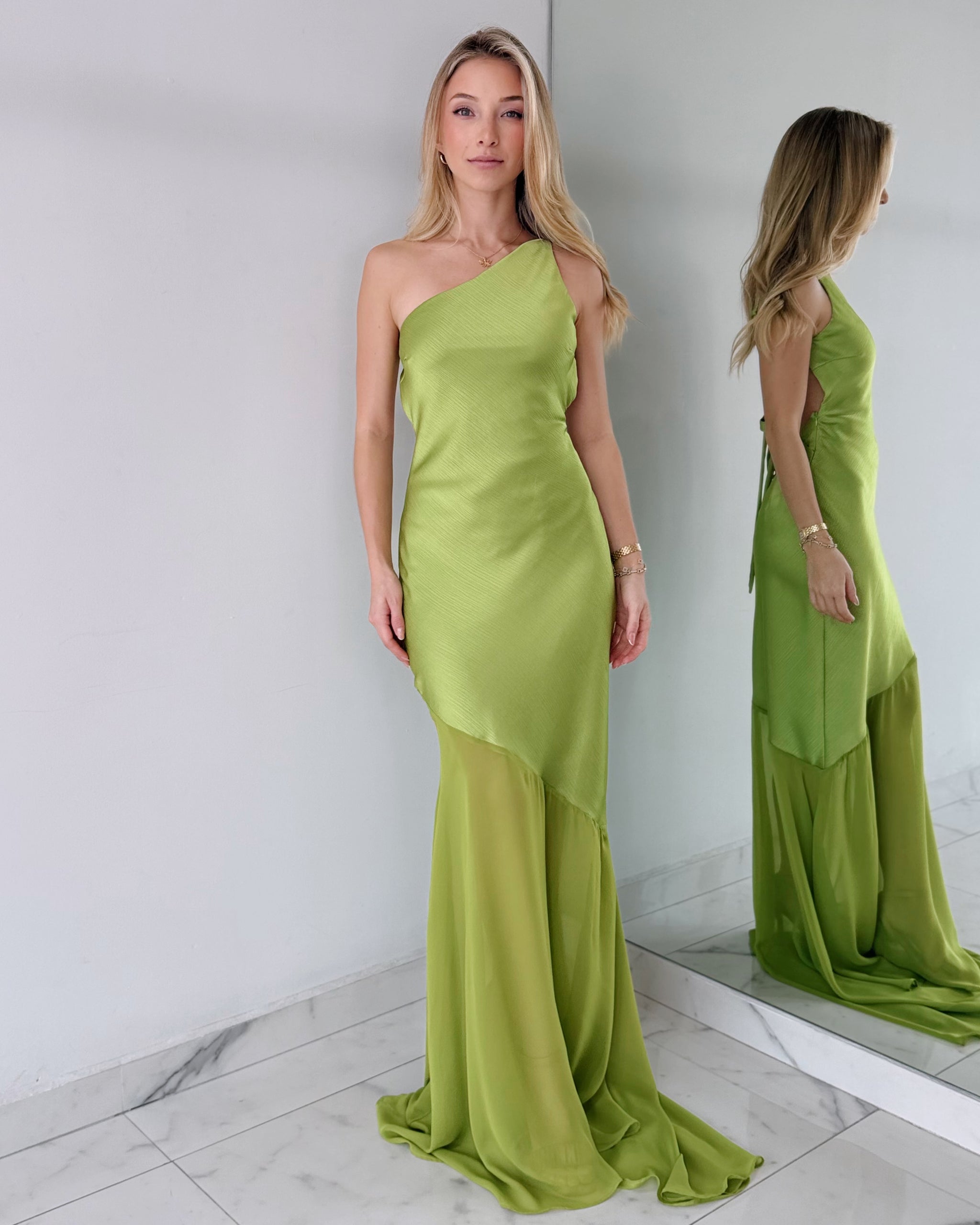 Lime Open Back Gown Dress