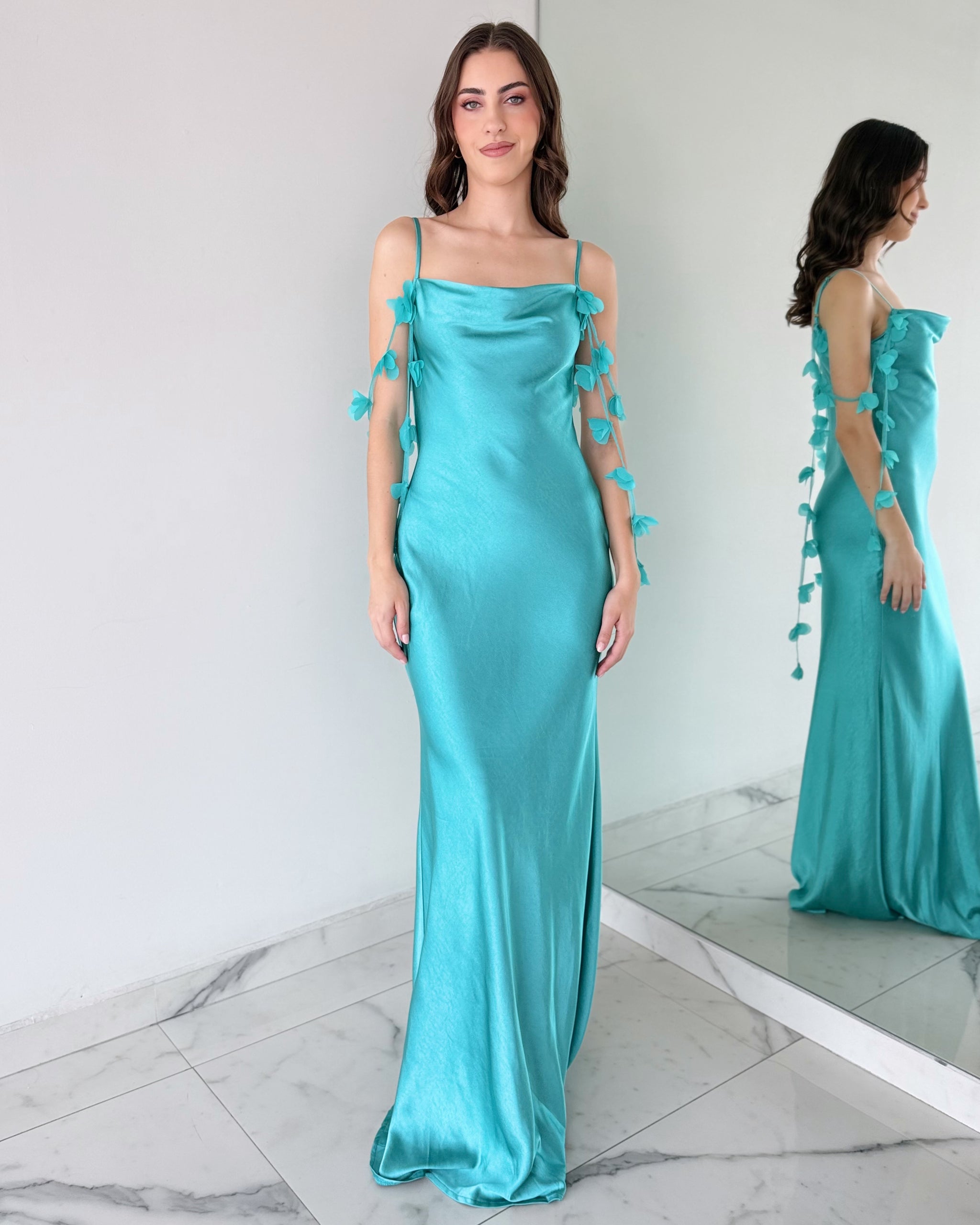 Blue Teal Detail Gown Dress