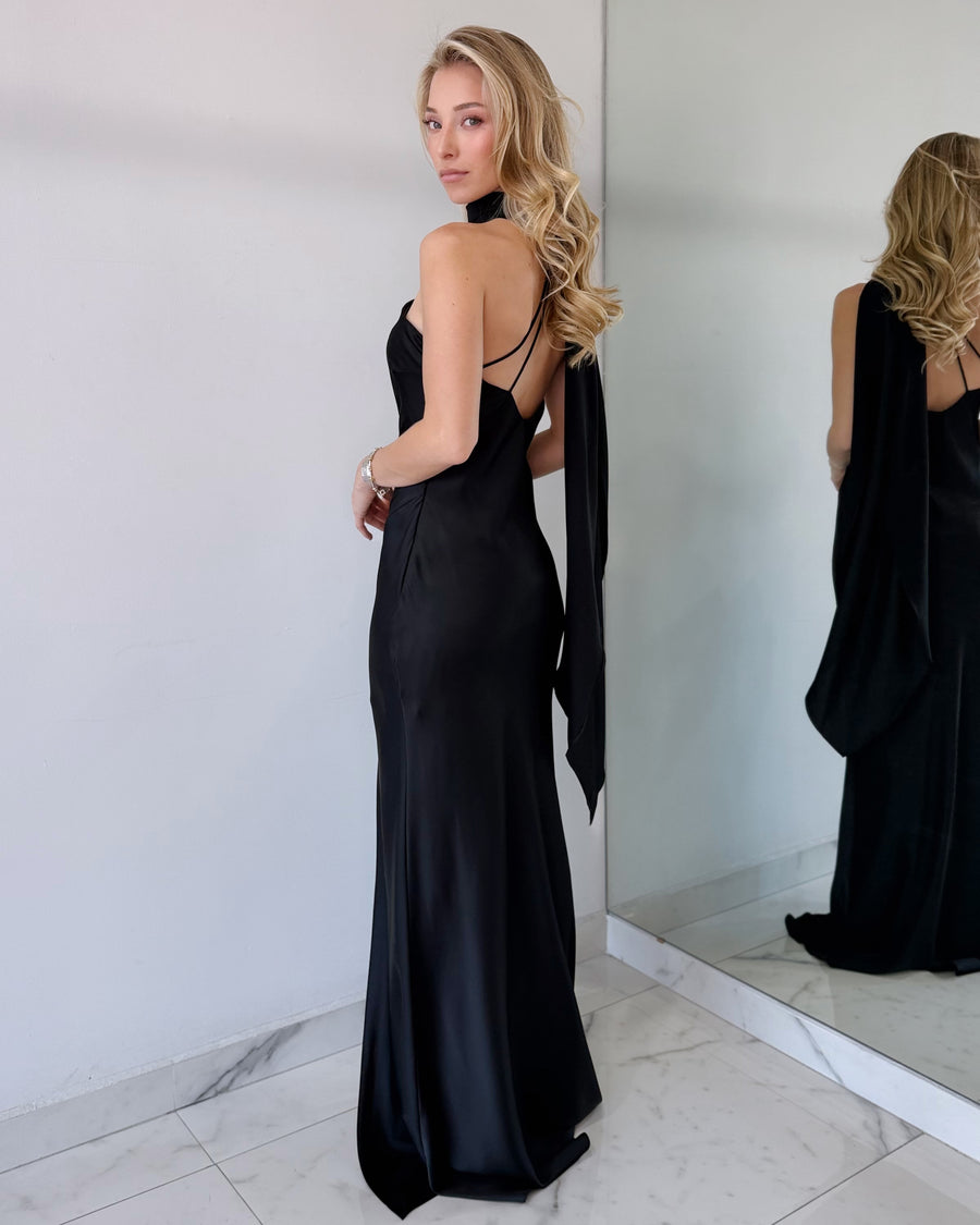Black Open Back Choker Gown Dress
