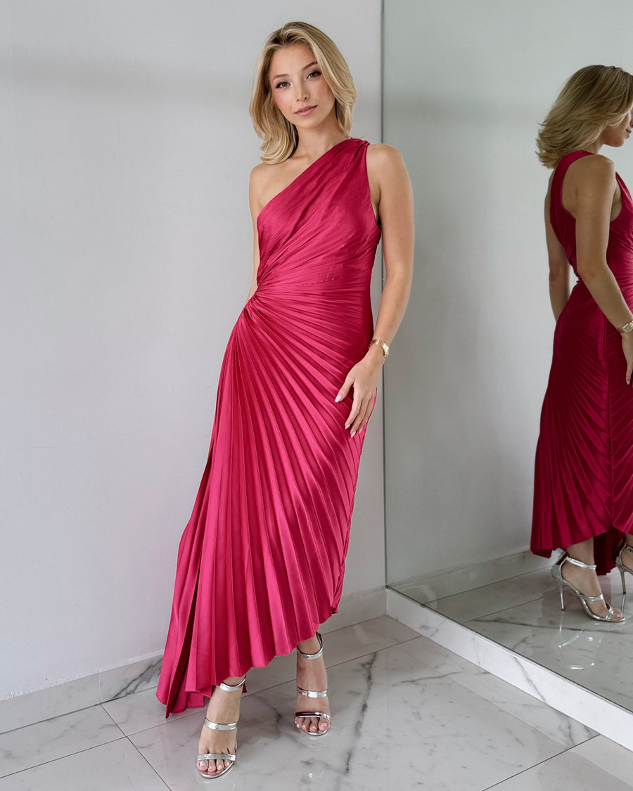 Fuchsia Asymmetrical Midi Dress